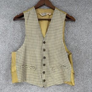 VTG 70s Windowpane Dress Suit Vest Yellow Academia Collegiate Mens S/M Polo-Vest